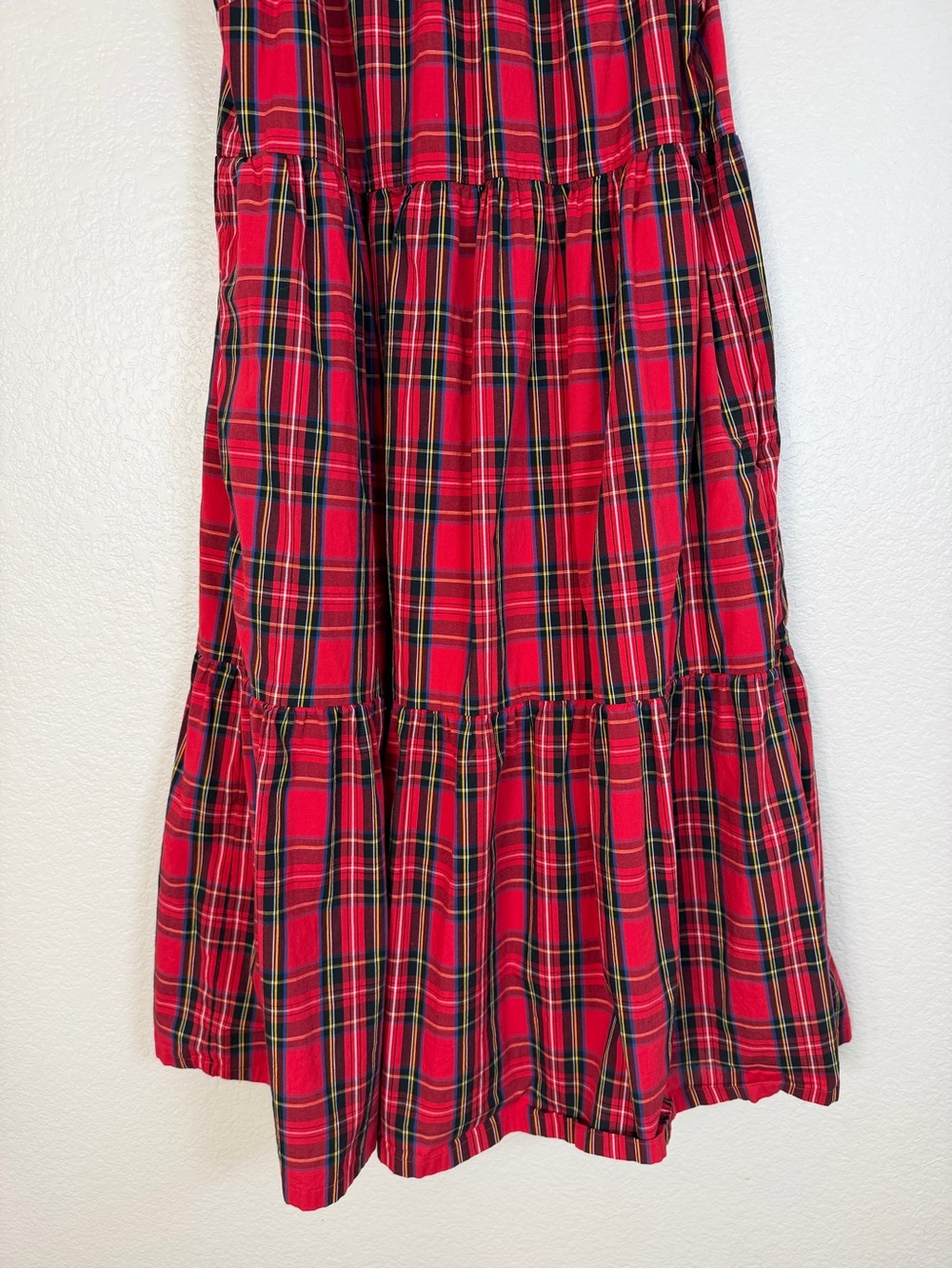 J Crew Christmas Holiday Tartan Red Plaid Ruffle Tiered Midi Dress size 8 $118 - Picture 7 of 13